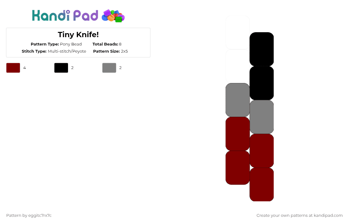Tiny Knife! - Pony Bead Pattern by eggitc7rx7c on Kandi Pad - gray,brown,knife,blood,halloween,small
