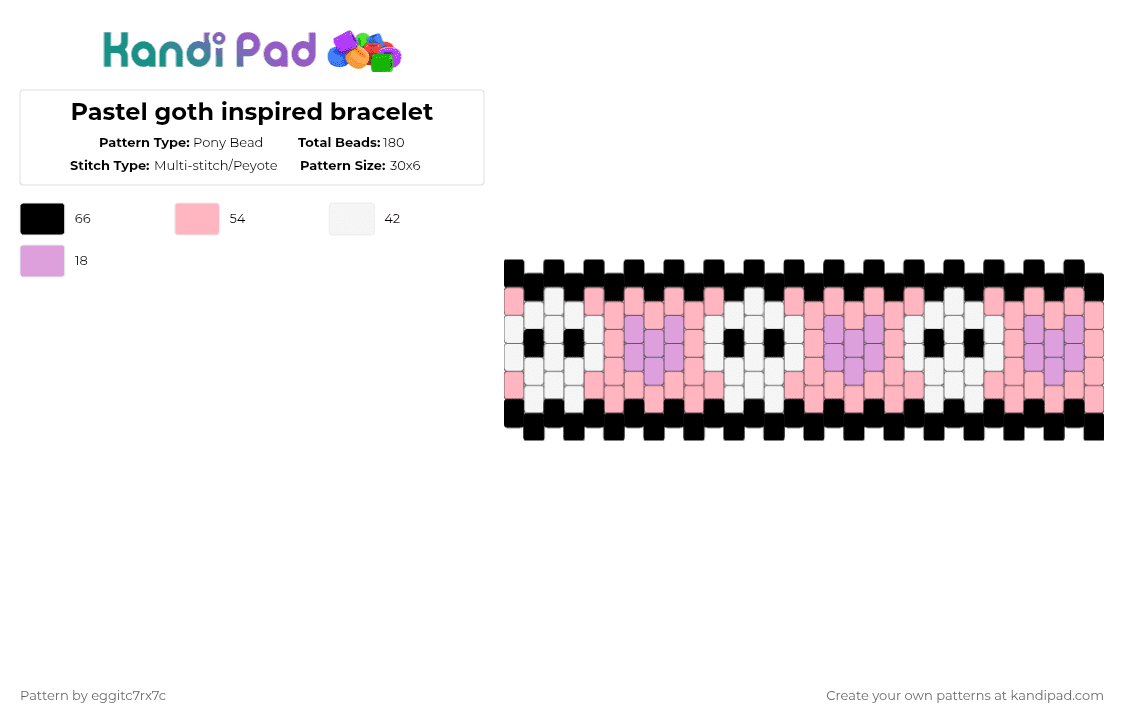 Pastel goth inspired bracelet - Pony Bead Pattern by eggitc7rx7c on Kandi Pad - pink,white,pastel,goth,pastel goth
