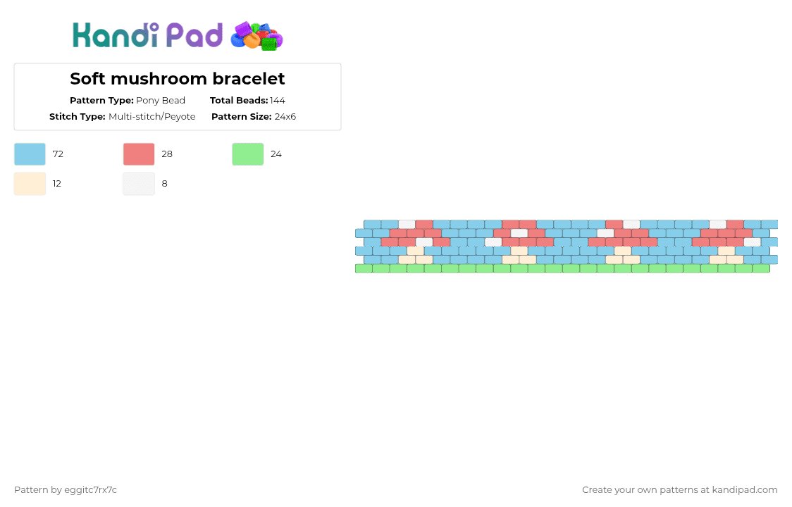 Soft mushroom bracelet - Pony Bead Pattern by eggitc7rx7c on Kandi Pad - light blue,cotdcottagecore,mushroom,soft,pastel