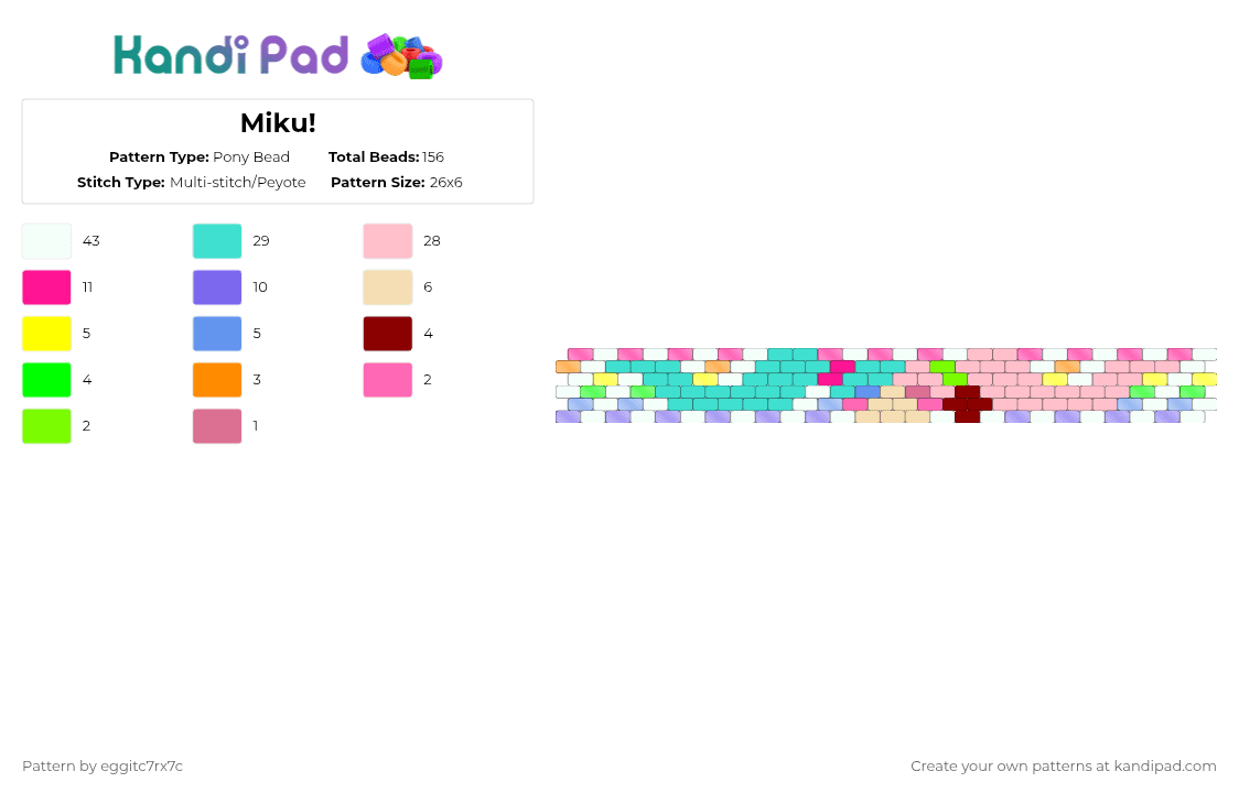 Miku! - Pony Bead Pattern by eggitc7rx7c on Kandi Pad - miku,hatsune miku,cherries,music