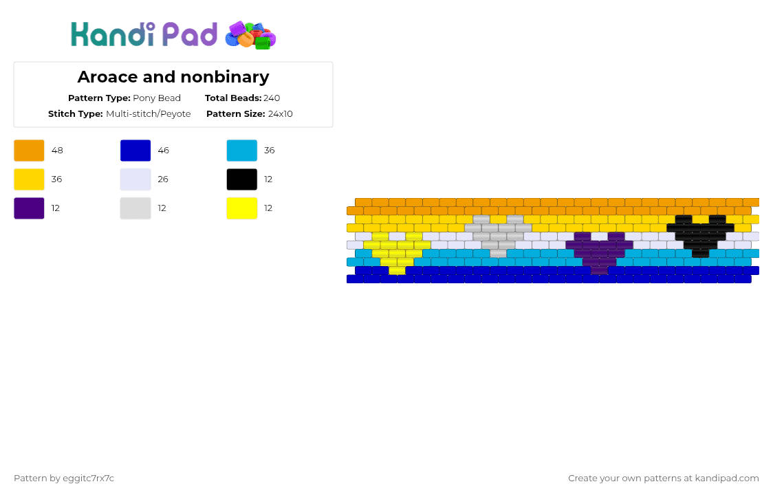 Aroace and nonbinary - Pony Bead Pattern by eggitc7rx7c on Kandi Pad - purple,yellow,orange,pride,lgbtq,aroace,heart