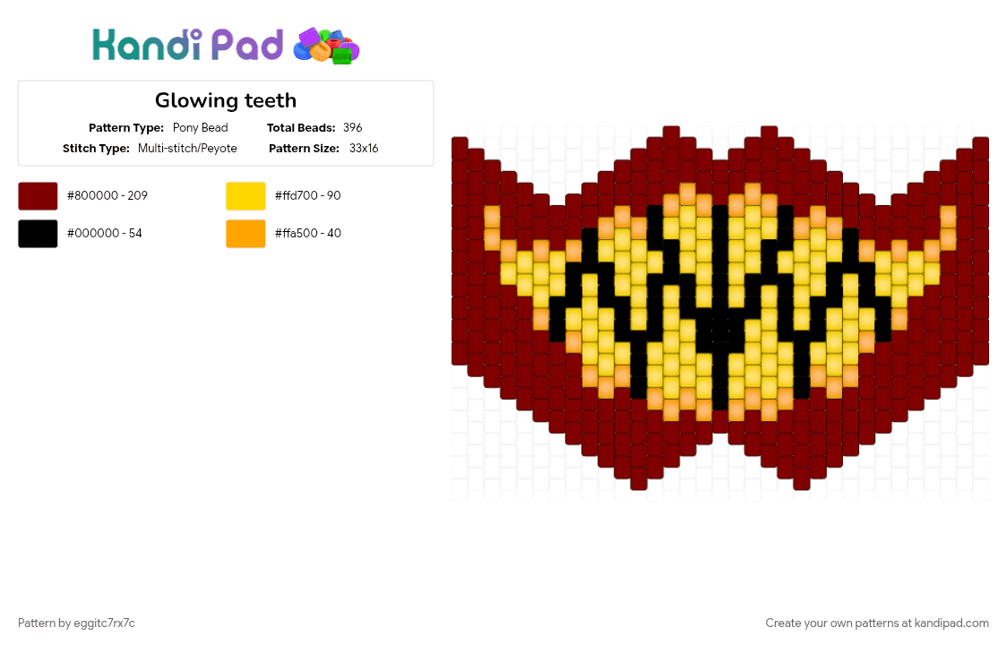 Glowing teeth - Pony Bead Pattern by eggitc7rx7c on Kandi Pad - brown, grin, mask, monster, red, teeth, yellow
