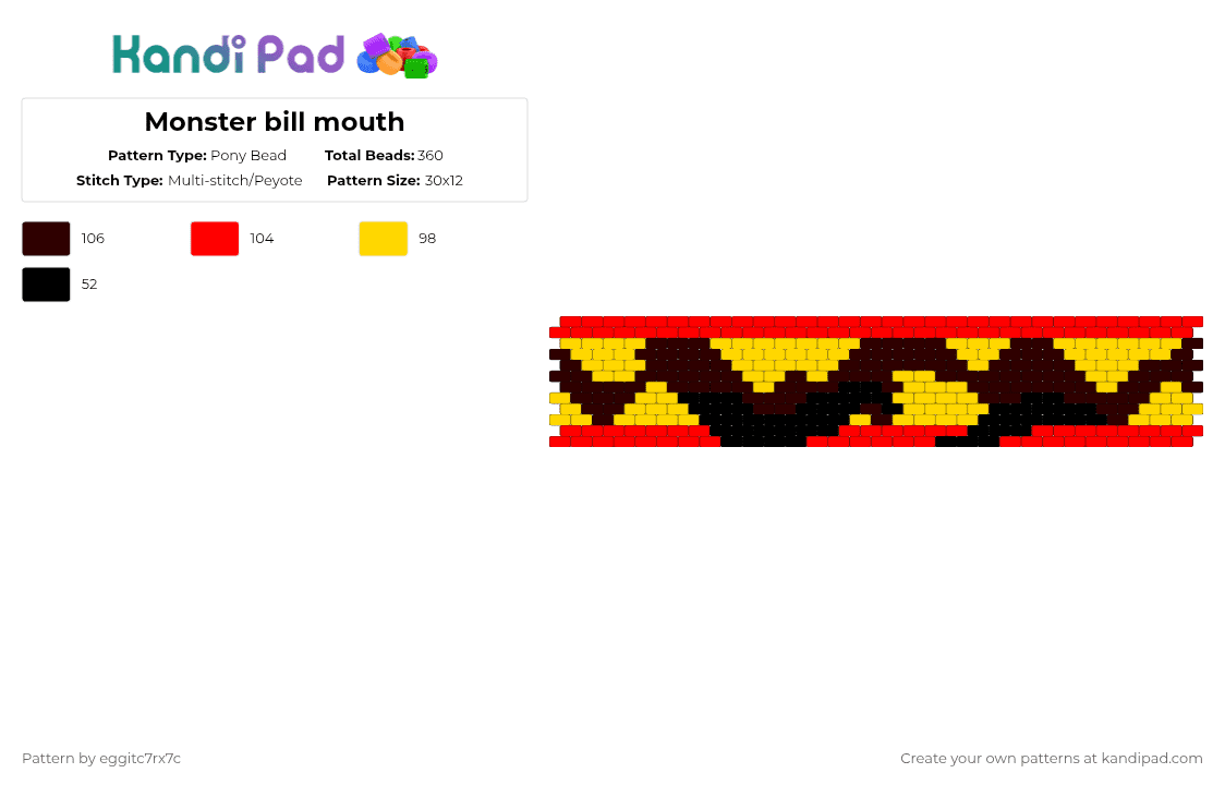 Monster bill mouth - Pony Bead Pattern by eggitc7rx7c on Kandi Pad - bill cipher,monster bill,gravityfalls,gravity falls,mouth,tongue