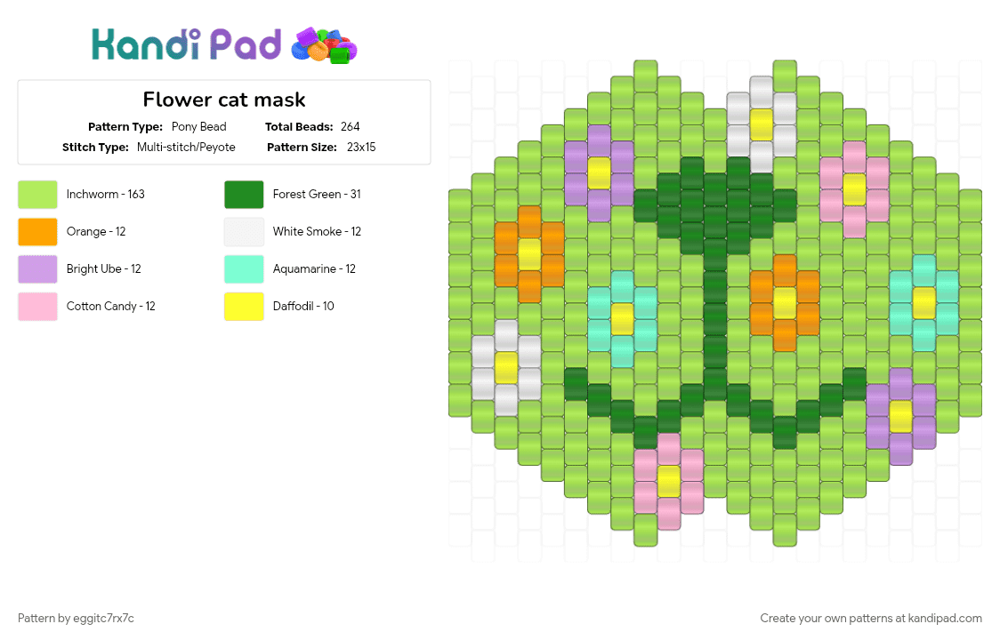 Flower cat mask - Pony Bead Pattern by eggitc7rx7c on Kandi Pad - cat, flower, furry, green, mask, plant, plants