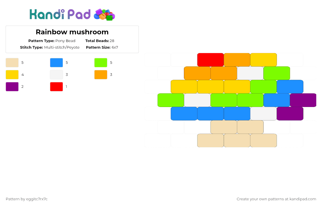 Rainbow mushroom - Pony Bead Pattern by eggitc7rx7c on Kandi Pad - beige,light blue,green,yellow,mushroom,charm
