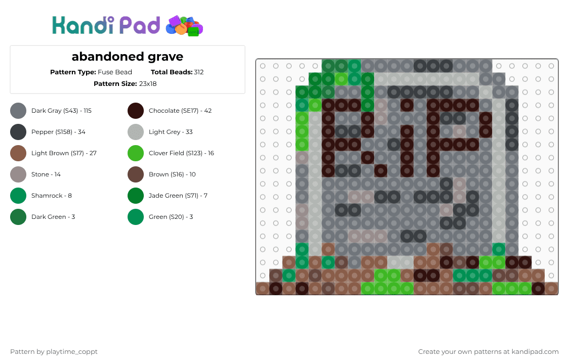 abandoned grave - Fuse Bead Pattern by playtime_coppt on Kandi Pad - tombstone,grave,halloween,rip,spooky,holiday,brown,gray