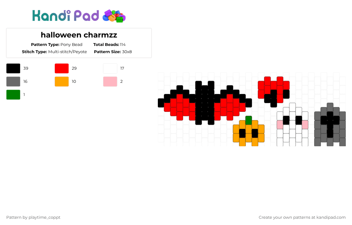 halloween charmzz - Pony Bead Pattern by playtime_coppt on Kandi Pad - gray, red