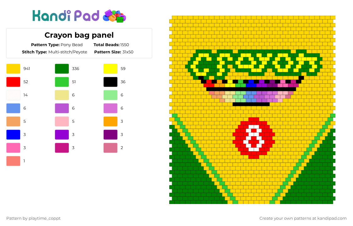Crayon bag panel - Pony Bead Pattern by playtime_coppt on Kandi Pad - yellow,green