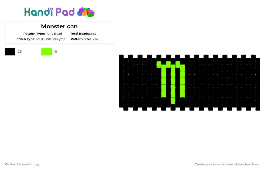 Monster can - Pony Bead Pattern by sammmyyy on Kandi Pad - black