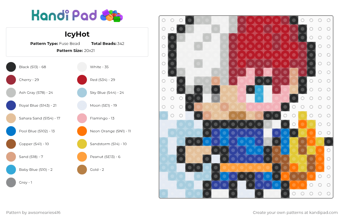IcyHot - Fuse Bead Pattern by awsomearies416 on Kandi Pad - beige,red,light blue