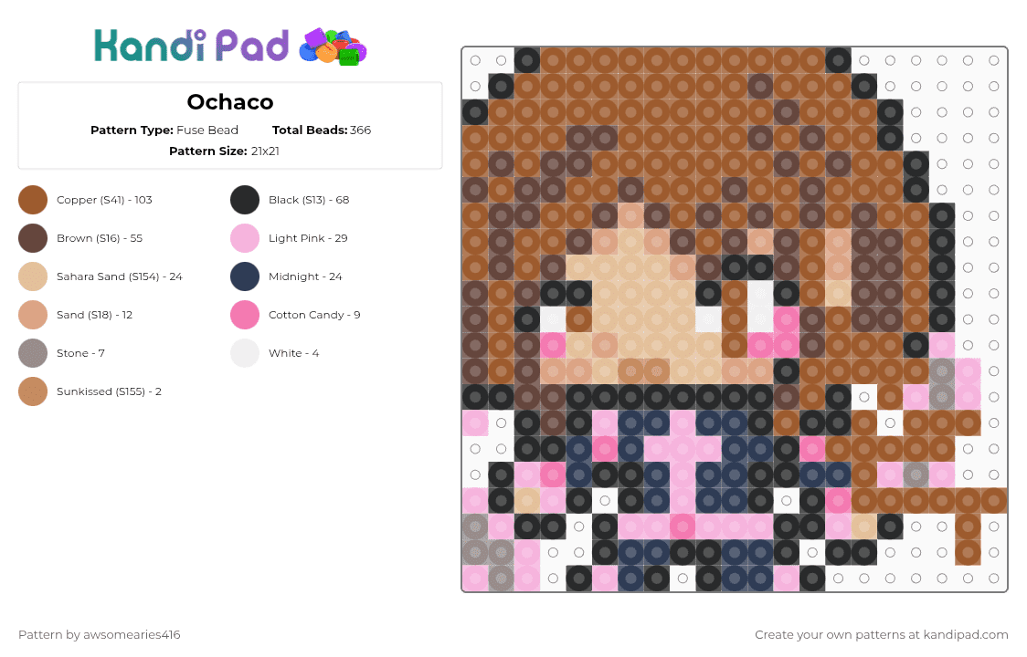 Ochaco - Fuse Bead Pattern by awsomearies416 on Kandi Pad - tan,brown