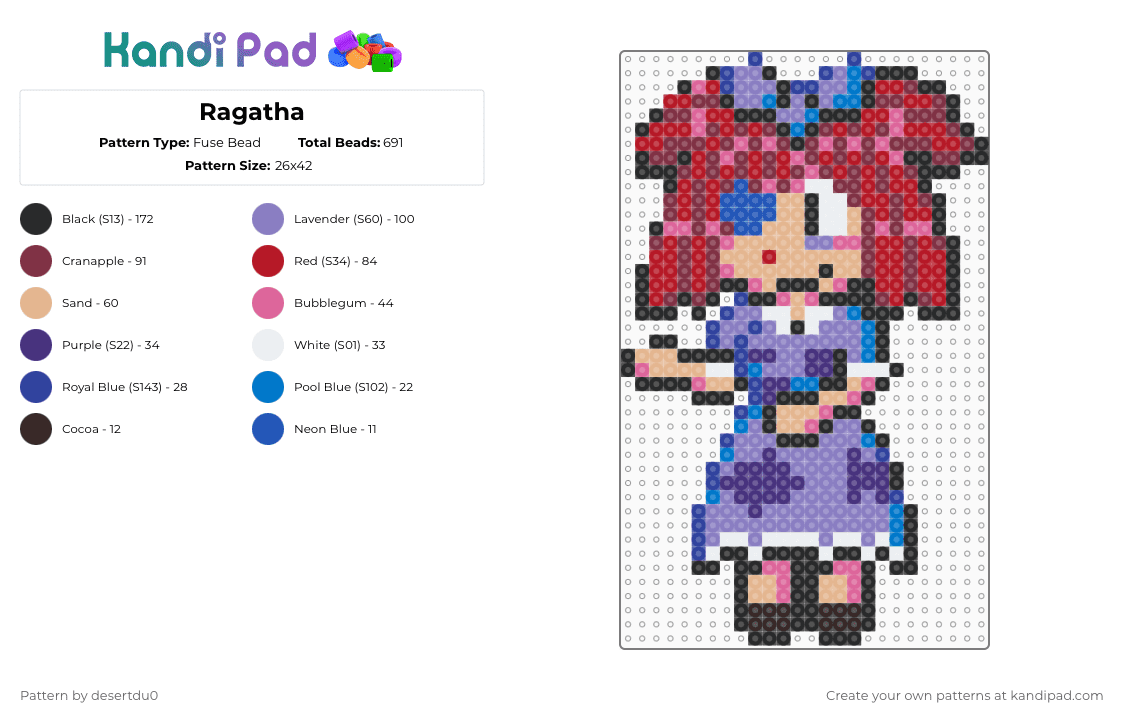 Ragatha - Fuse Bead Pattern by desertdu0 on Kandi Pad - red,pink,brown,ragatha,tadc