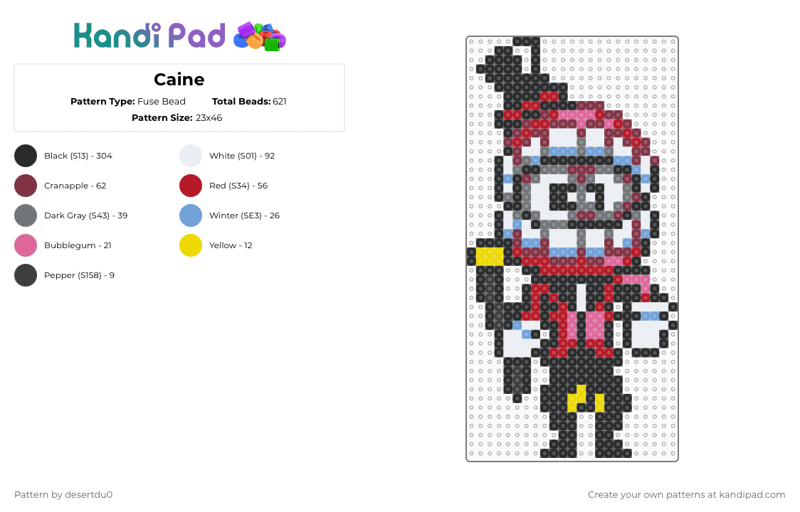 Caine - Fuse Bead Pattern by desertdu0 on Kandi Pad - black,red,brown,gray,caine,tadc