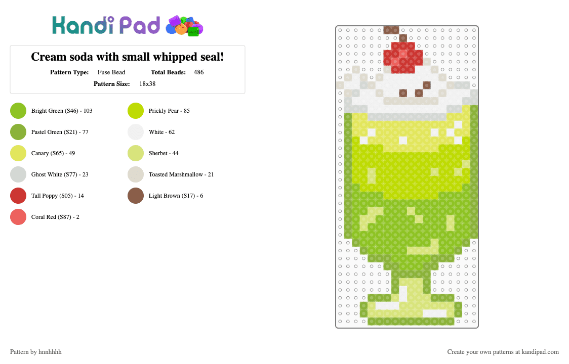 Cream soda with small whipped seal! - Fuse Bead Pattern by hnnhhhh on Kandi Pad - green,yellow,soda,cream,seal,drink,cute,white