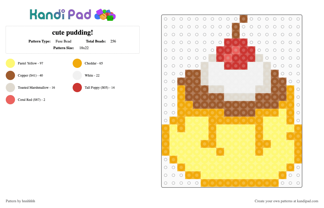 cute pudding! - Fuse Bead Pattern by hnnhhhh on Kandi Pad - orange,yellow,pudding,cute,cherry,brown,cream,easy