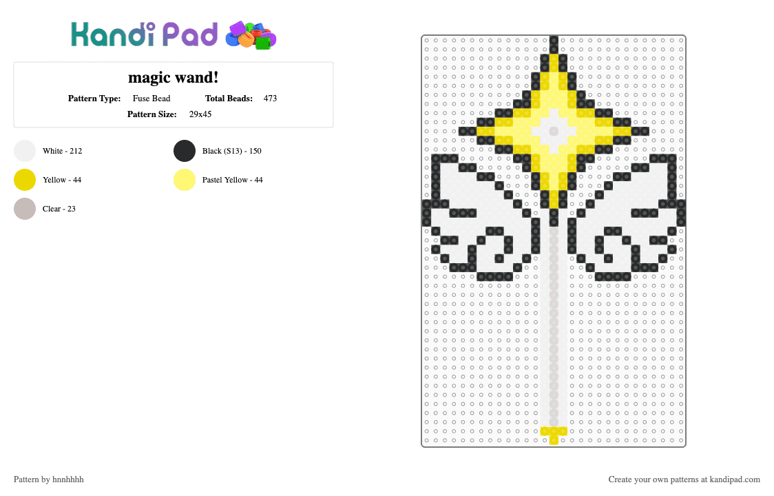 magic wand! - Fuse Bead Pattern by hnnhhhh on Kandi Pad - white,yellow
