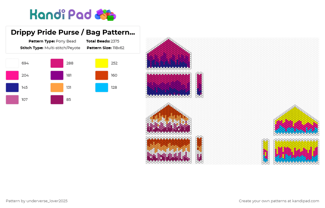 Drippy Pride Purse / Bag Patterns (Still being worked on!) - Pony Bead Pattern by underverse_lover2025 on Kandi Pad - pink