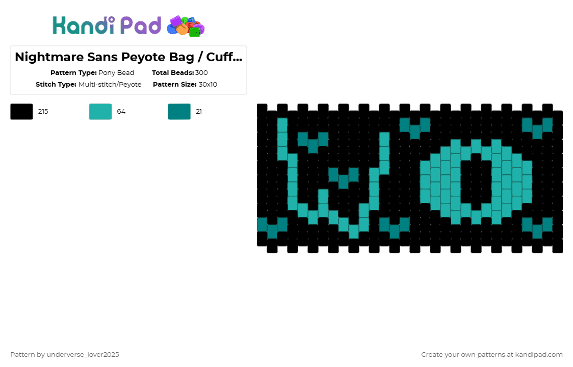 Nightmare Sans Peyote Bag / Cuff Pattern - Pony Bead Pattern by underverse_lover2025 on Kandi Pad - black,teal