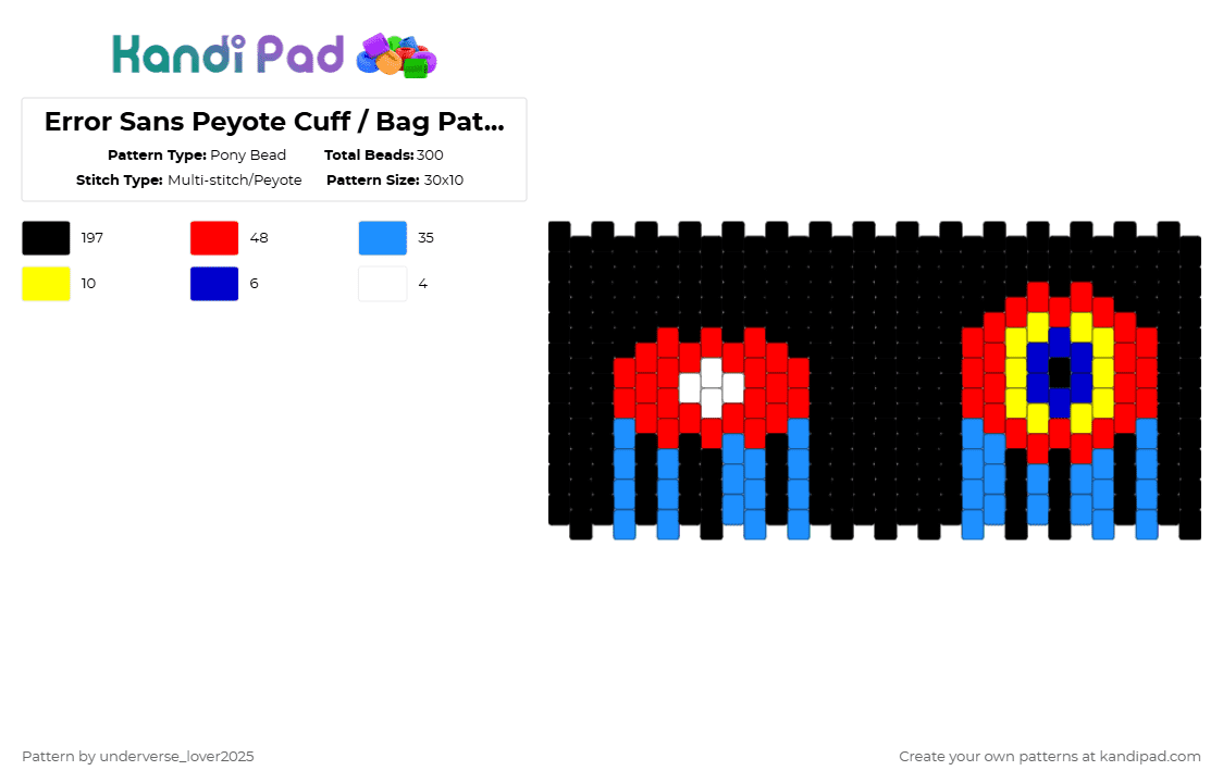 Error Sans Peyote Cuff / Bag Pattern - Pony Bead Pattern by underverse_lover2025 on Kandi Pad - black,red,light blue