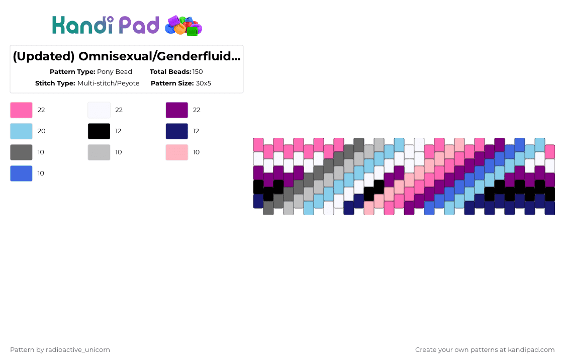 (Updated) Omnisexual/Genderfluid/Demiboy Pride Cuff - Pony Bead Pattern by radioactive_unicorn on Kandi Pad - pink,light blue