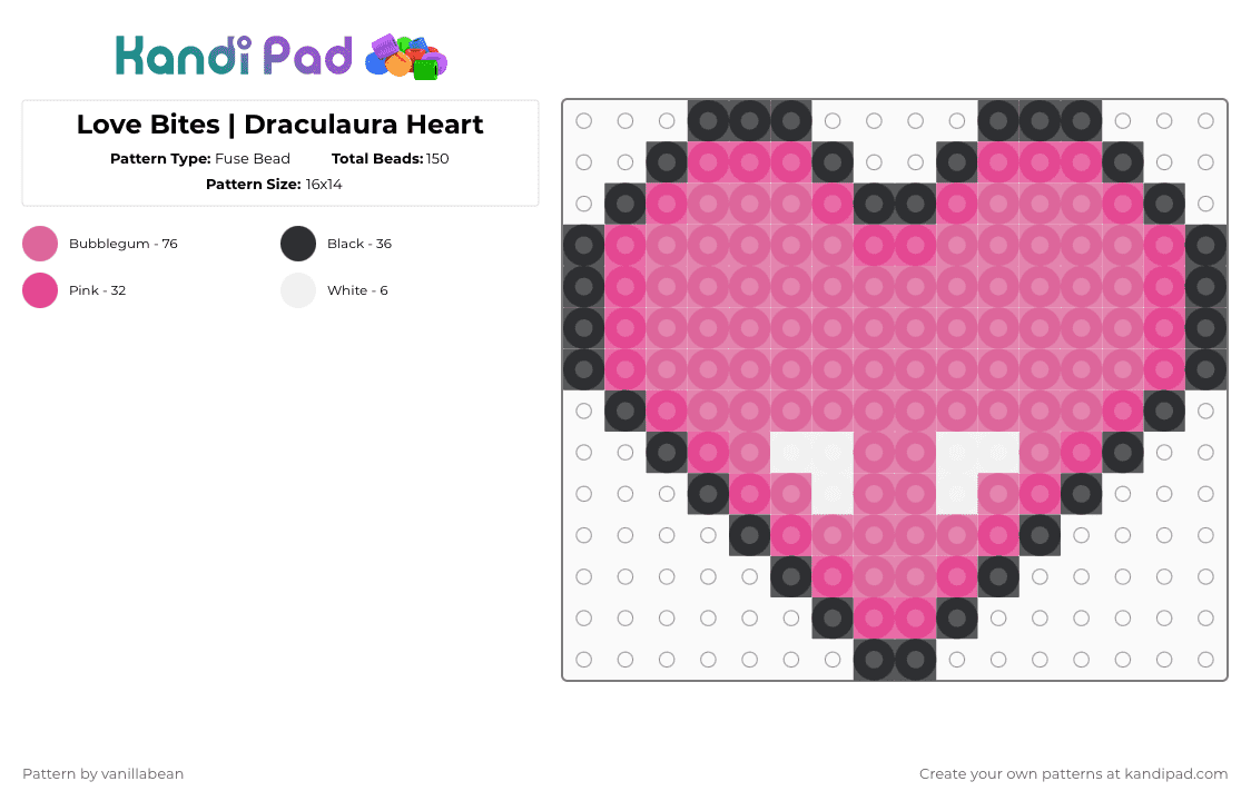 Love Bites | Draculaura’s Heart - Fuse Bead Pattern by radioactive_unicorn on Kandi Pad - pink,monster high,mh,draculaura,heart,vampire
