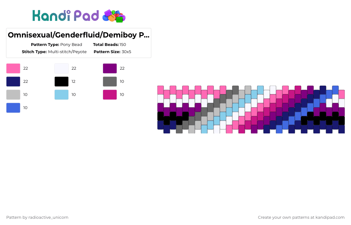 Omnisexual/Genderfluid/Demiboy Pride Cuff - Pony Bead Pattern by radioactive_unicorn on Kandi Pad - pink,purple,lgbt,pride,omnisexual,omniromantic,genderfluid,demiboy,demigender