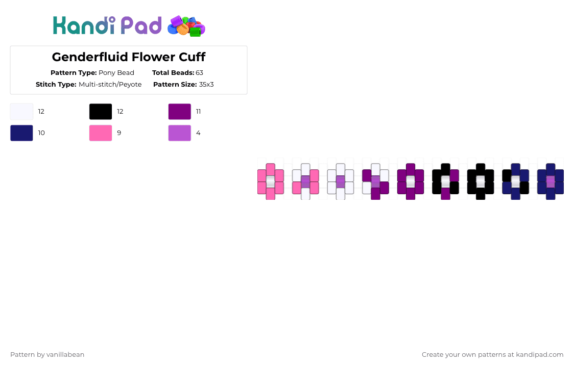 Genderfluid Flower Cuff - Pony Bead Pattern by radioactive_unicorn on Kandi Pad - pink,purple,pride,genderfluid