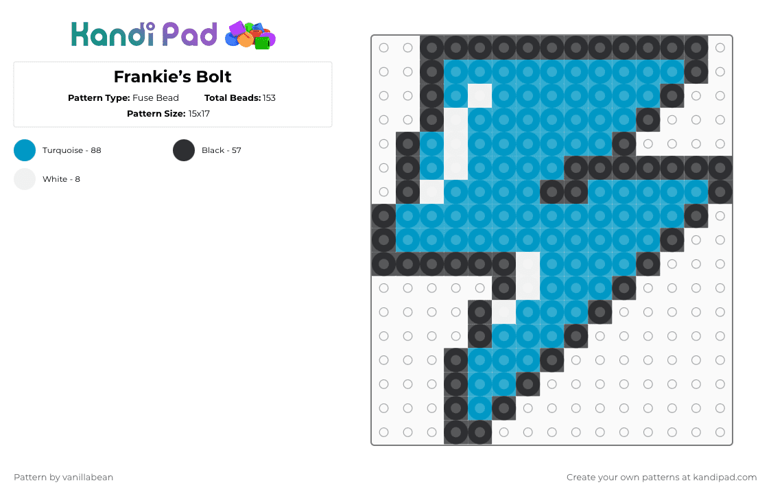 Frankie’s Bolt - Fuse Bead Pattern by radioactive_unicorn on Kandi Pad - light blue,monster high,mh,frankie,frankie stein,bolt,lightning bolt