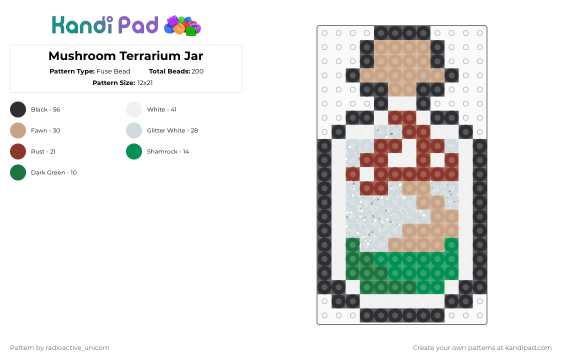 Mushroom Terrarium Jar - Fuse Bead Pattern by radioactive_unicorn on Kandi Pad - green,beige,mushroom,cottagecore,foraging,jar,terrarium,charm,perler