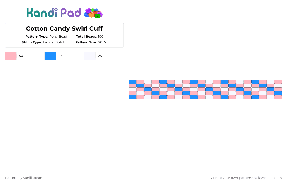 Cotton Candy Swirl Cuff - Pony Bead Pattern by radioactive_unicorn on Kandi Pad - trans,transgender,transmasculine,transfeminine,transandrogynous,pride,lgbt