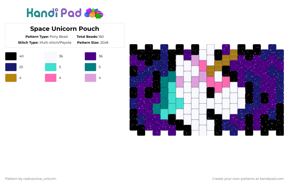 Space Unicorn Pouch - Pony Bead Pattern by radioactive_unicorn on Kandi Pad - purple,vape,vape leash base,pouch necklace base,unicorn,space