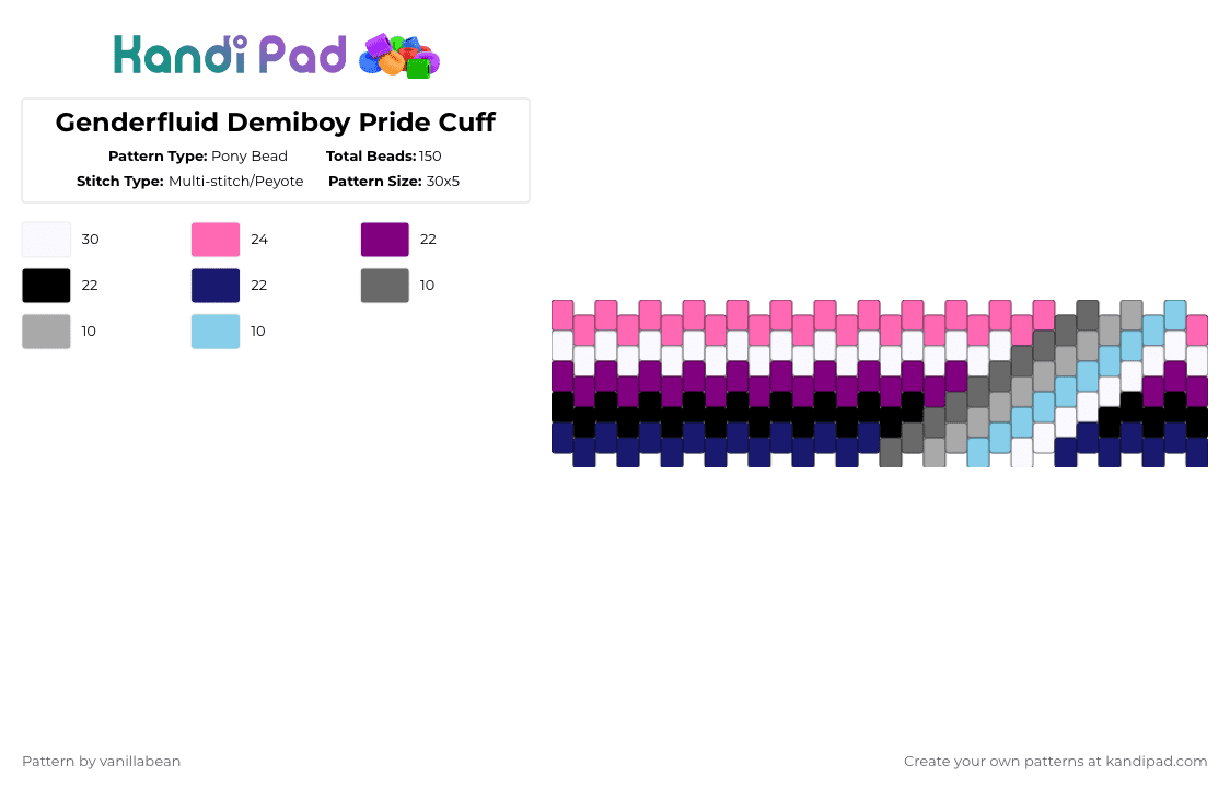 Genderfluid Demiboy Pride Cuff - Pony Bead Pattern by radioactive_unicorn on Kandi Pad - pink,purple,lgbt,pride,genderfluid,demiboy,demigender