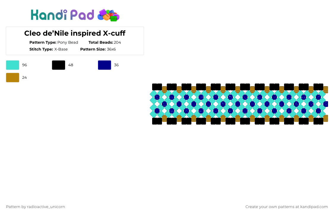 Cleo de’Nile inspired X-cuff - Pony Bead Pattern by radioactive_unicorn on Kandi Pad - light blue,monster high,mh,cleo,cleo de nile,black,gold,blue,turquoise