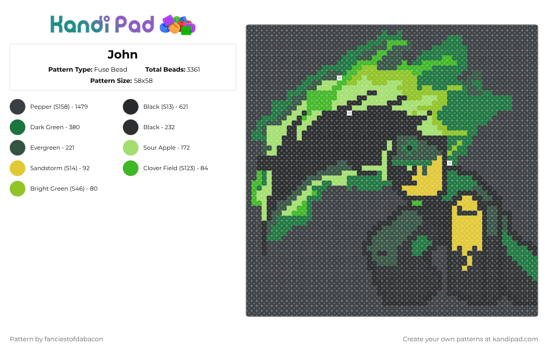 John - Fuse Bead Pattern by fanciestofdabacon on Kandi Pad - black,green