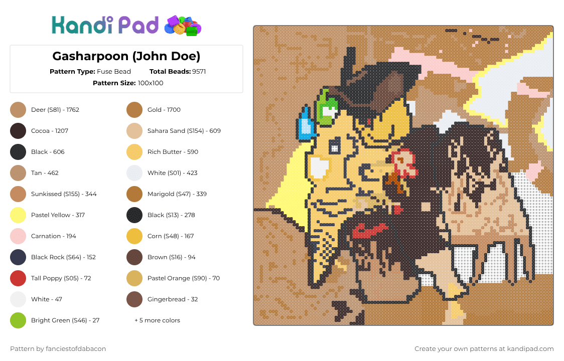 Gasharpoon (John Doe) - Fuse Bead Pattern by fanciestofdabacon on Kandi Pad - tan,brown,yellow,beige