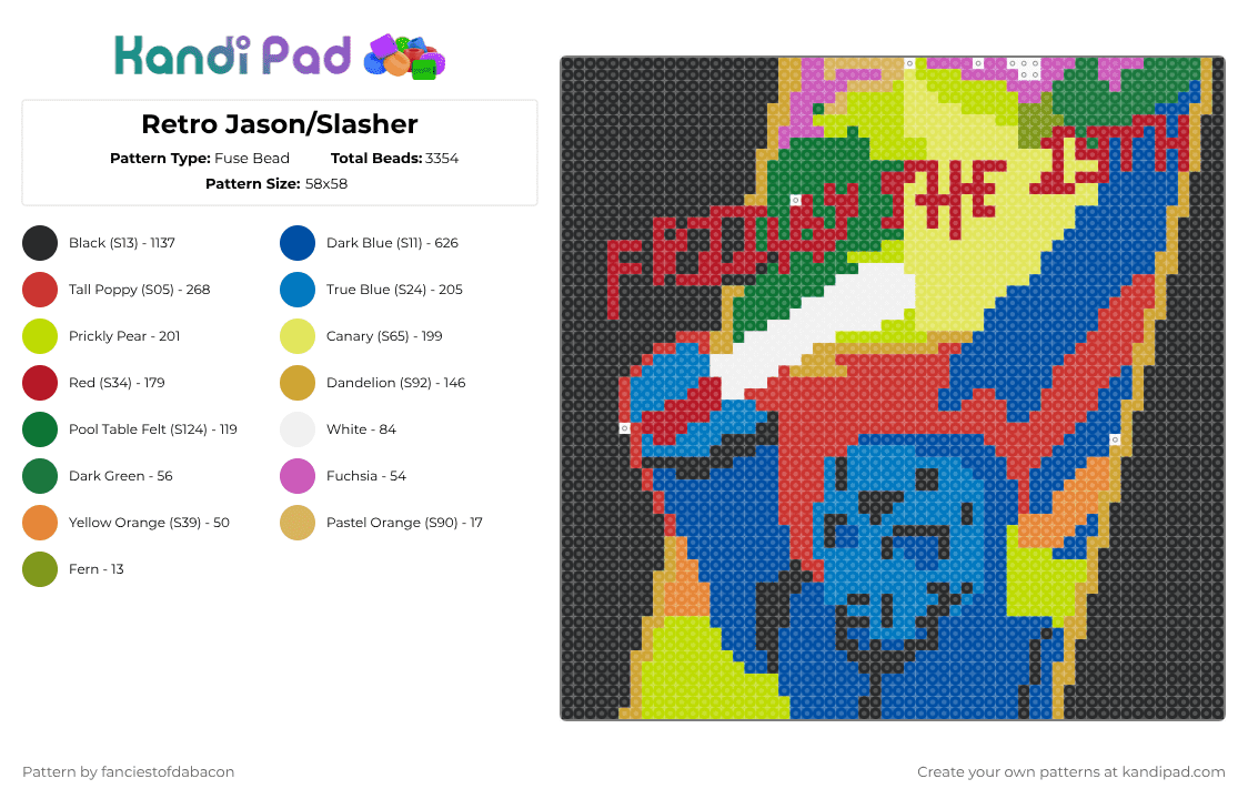 Retro Jason/Slasher - Fuse Bead Pattern by fanciestofdabacon on Kandi Pad - blue,red,green