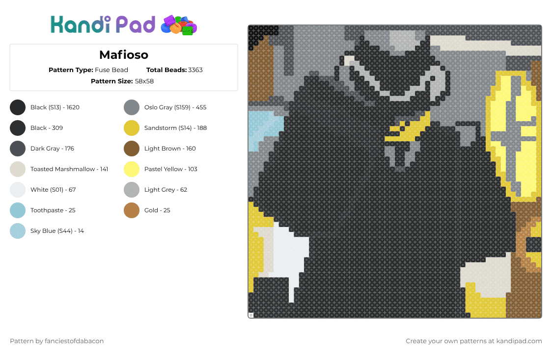 Mafioso - Fuse Bead Pattern by fanciestofdabacon on Kandi Pad - 