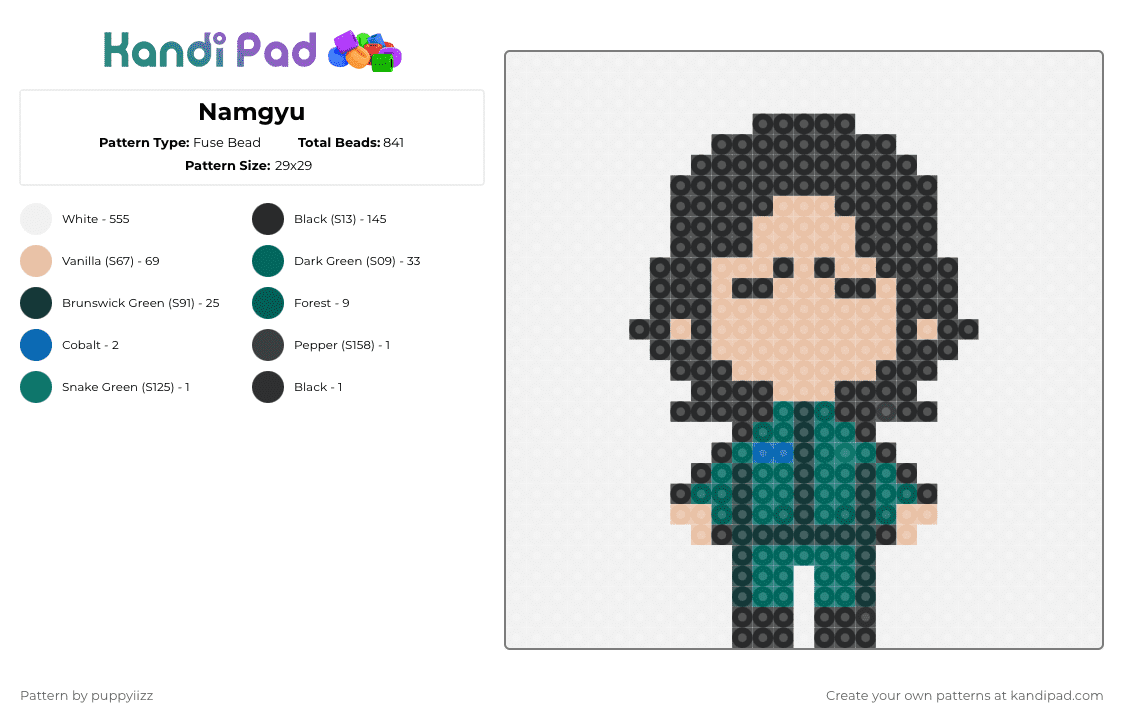 Namgyu - Fuse Bead Pattern by puppyiizz on Kandi Pad - white,beige,teal