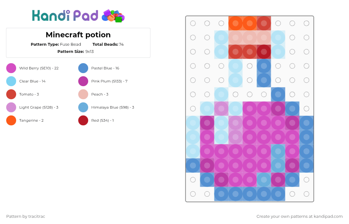 Minecraft potion - Fuse Bead Pattern by tracitrac on Kandi Pad - light blue,pink,minecraft,potion,game