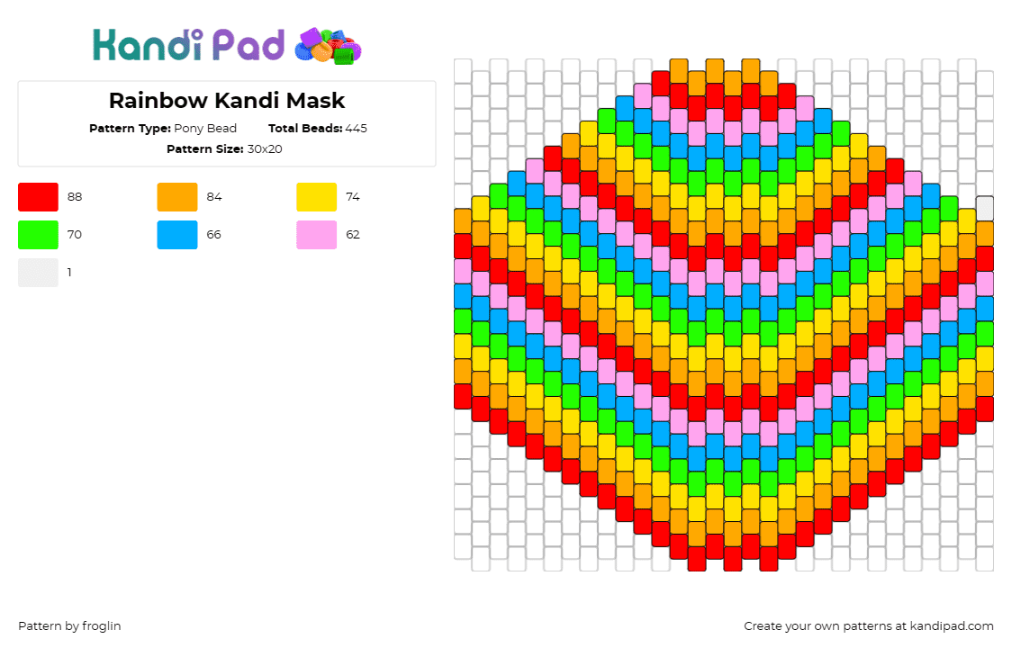 Rainbow Kandi Mask - Pony Bead Pattern by froglin on Kandi Pad - rainbows,stripes,mask,clothing,clothes