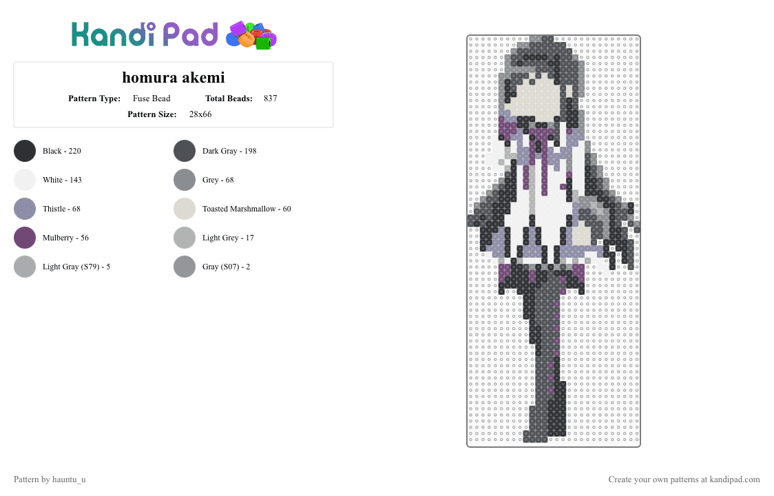 madoka magica - homura akemi - Fuse Bead Pattern by hauntu_u on Kandi Pad - gray,madoka magica,puella magi madoka magica,magical girl,homura akemi