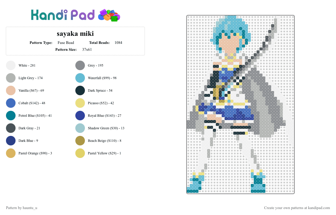 madoka magica - sayaka miki - Fuse Bead Pattern by hauntu_u on Kandi Pad - light blue,beige,gray,madoka magica,puella magi madoka magica,sayaka miki,magical girl