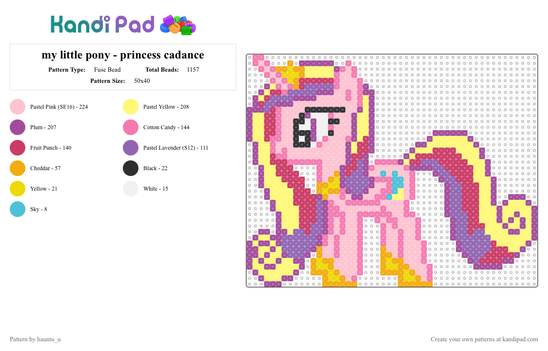princess cadance - Fuse Bead Pattern by hauntu_u on Kandi Pad - pink,my little pony,mlp,alicorn,princess cadance,canterlot