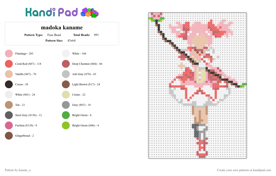 madoka magica -  madoka kaname - Fuse Bead Pattern by hauntu_u on Kandi Pad - red,beige,madoka magica,puella magi madoka magica,madoka,madoka kaname,magical girl
