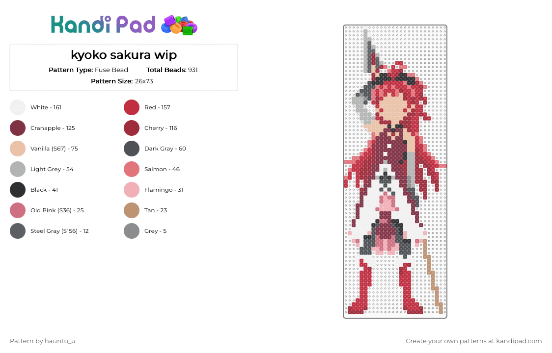 madoka magica -  kyoko sakura - Fuse Bead Pattern by hauntu_u on Kandi Pad - beige,red,puella magi madoka magica,madok magica,kyoto sakura,magical girl