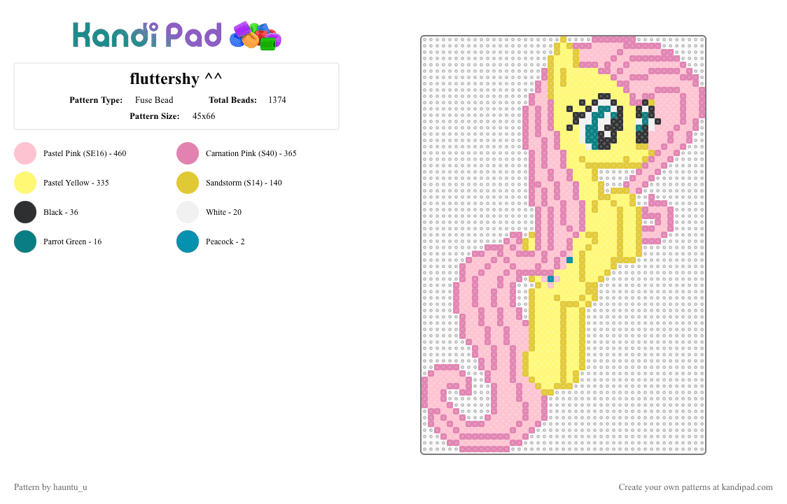 fluttershy hovering - Fuse Bead Pattern by hauntu_u on Kandi Pad - yellow,pink,mlp,my little pony,mane six,fluttershy