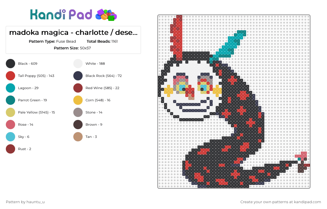 madoka magica - charlotte / desert witch - Fuse Bead Pattern by hauntu_u on Kandi Pad - black,red,teal,purple,madoka magica,puella magi madoka magica,mami tomoe,desert witch