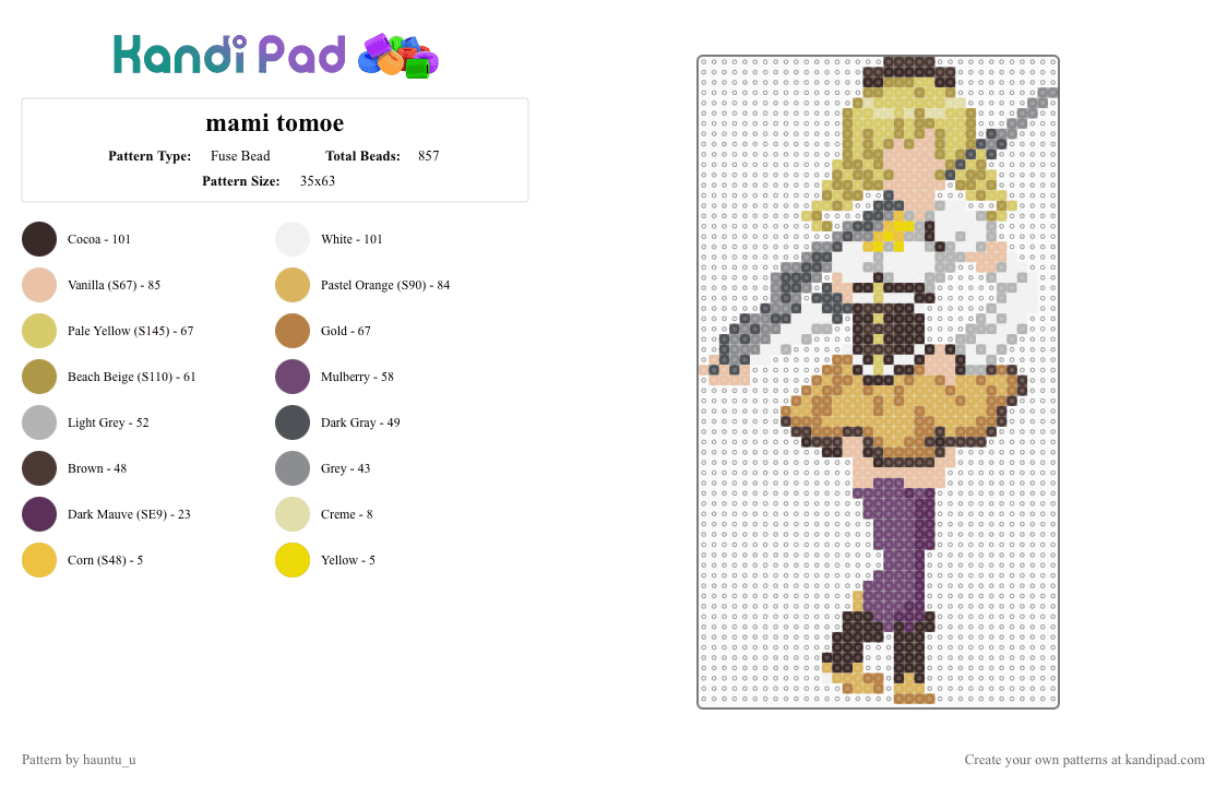 madoka magica - mami tomoe - Fuse Bead Pattern by hauntu_u on Kandi Pad - brown,gray,orange,colorful,madoka magica,puella magi madoka magica,magical girl,mami tomoe