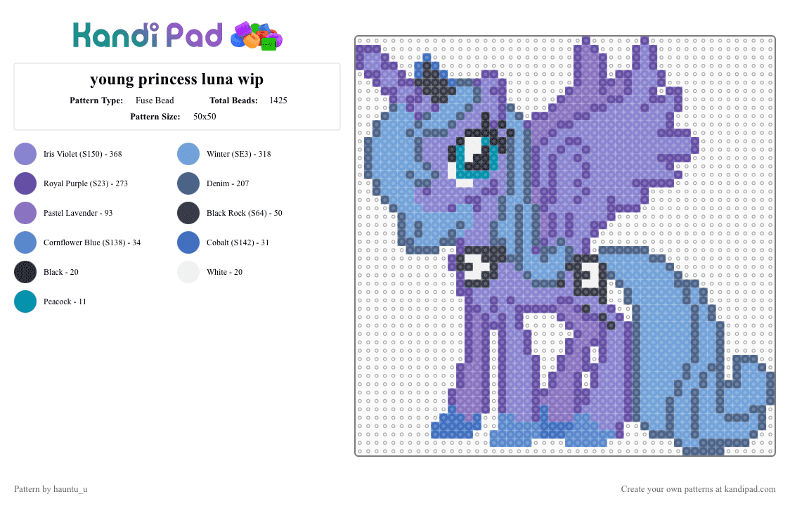 young princess luna - Fuse Bead Pattern by hauntu_u on Kandi Pad - alicorn, blue, canterlot, mlp, my little pony, nightmare moon, princess luna