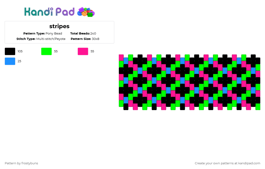 stripes - Pony Bead Pattern by frostybuns on Kandi Pad - neon,trippy,green,pink